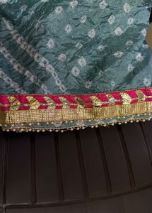 Embroidered Blue Bandani duppata with pink border