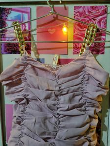 Golden Chain Strap Ruched Lavendar Top