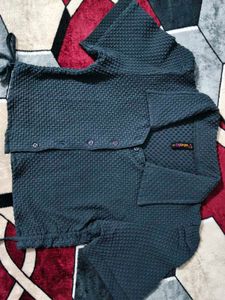 textured grey shirt - jacket crop top