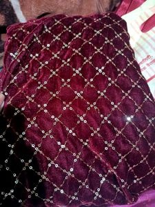 Maroon Velvet Fabric With Heavy Work