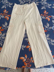 Beige Wide Leg Cargo Pants
