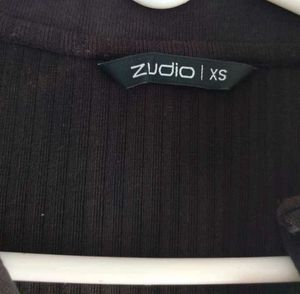 Black Ribbed Button-Up Top