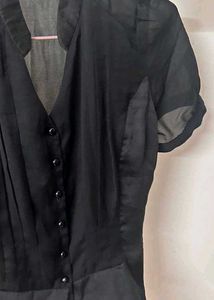 Sheer Black Button-Down Blouse