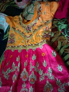 Orange & Pink Embroidered Lehenga Choli
