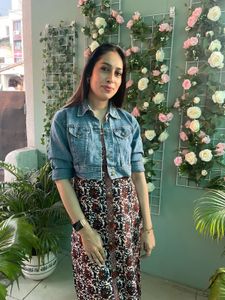 Floral Print Kurti with Denim Jacket