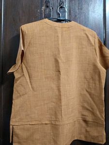 Chic Mustard/Brown Textured Tunic Top with Notch N
