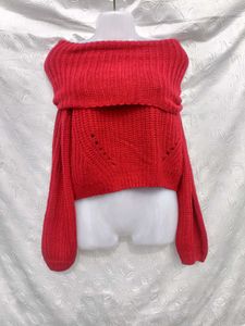 Red Off-Shoulder Knit Top