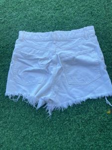 White Denim Frayed Shorts