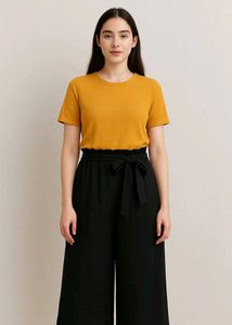 Mustard And Black Culotte Set