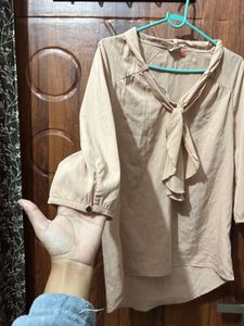 Elegant Beige Tie-Neck Top