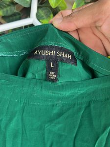 LABEL AYUSHI SHAH BONNING PANTS AND GREEN TOP