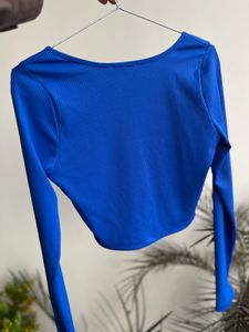 Blue Long Sleeve Crop Top