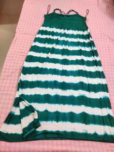 Green &amp; White Striped Maxi Dress