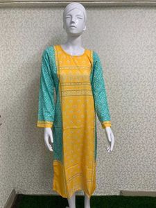Yellow &amp; Turquoise Print Kurti