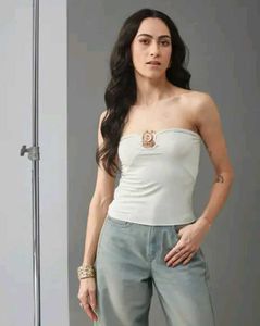 Strapless Cut-Out Swirl Metallic Detail Tube Top