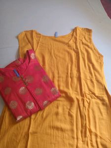 Yellow Long Gown With brocade Jacket ethnic