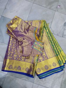 Purple &amp; Gold Embroidered Sari Blouse