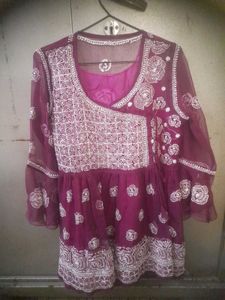 Purple Embroidered Short Kurta