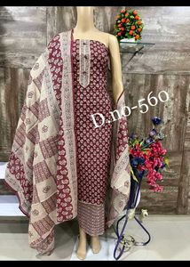 Maroon Block Print Dress Material