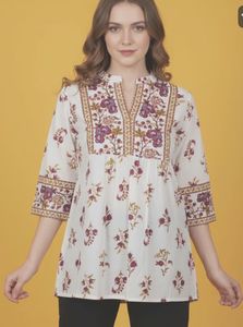Floral Print White Kurta