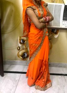 heavy mirror work saree