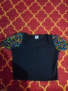 Polka Dot Sleeve Crop Top