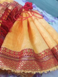 Yellow Bandhani Saree with Red Border❤‍🔥💛❤