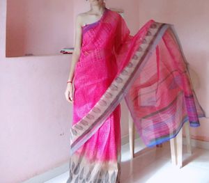 Net Saree With Unstitched Blouse