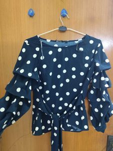 Polka Dot Ruffle Sleeve Top