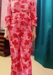 Floral Print red Co-ord Set