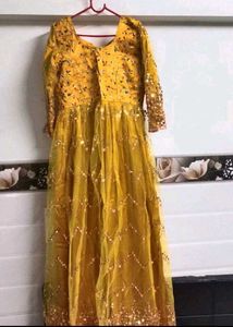 Elegant Yellow Embroidered Anarkali For Haldi