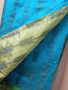 Bluish Seagreen Saree With Stitched Blouse