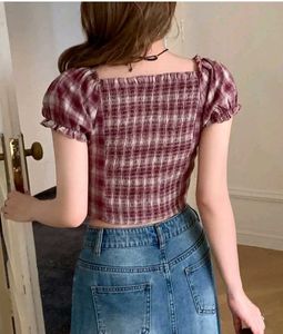 Savana New Cute Plaid Crop Top(FREE HAIR BOW)