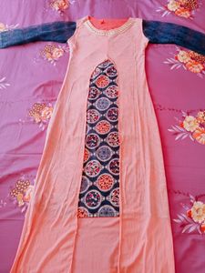 Pink And Blue Gown With 3/4 Sleeves