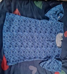 Blue Cold Shoulder Printed Top