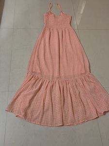 Peach Gingham Maxi Dress