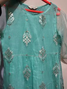 Teal Tissue Silk Kurta