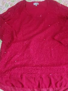 Red Lace Sequin Top
