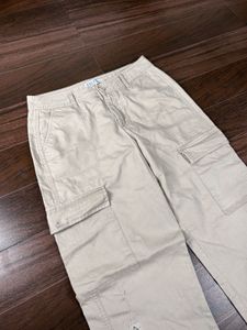 Khaki Wide Leg Cargo Pants