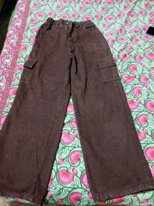 Brown Wide Leg Cargo Pants