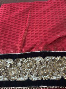 Red Saree With Gold Plates