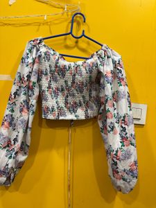 Floral Print Long Sleeve Crop Top