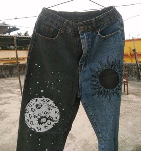 URBANIC Y2K Patchwork Sun Moon Print Jeans
