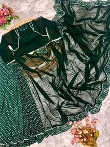 Green Pre-Draped Frilled Saree Design Launch*
