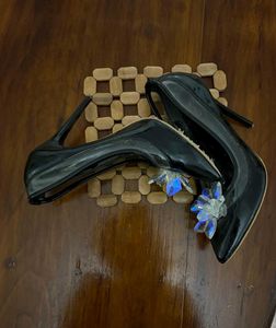 Black Heels with Floral Detail