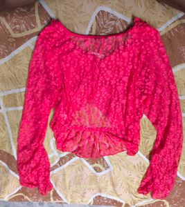 Red Lace Long Sleeve Top