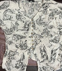 Tiger Print Button Down Top