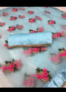 Elegant Embroidered Saree with Stiched blouse