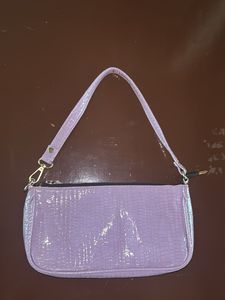 Lilac Croc Embossed Shoulder Bag