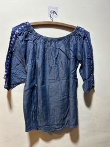 Chambray Off-the-Shoulder Top